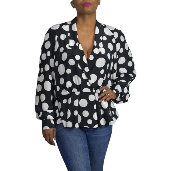 Vintage Lilli Ann Blouse Black White Peplum Oversized Top 70s Polka Dot Medium - Picture 11 of 14